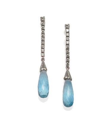 Lot 79 - A Pair of 18 Carat White Gold Aquamarine and Diamond Earrings, a string of round brilliant cut...