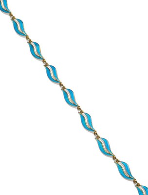 Lot 80 - A Norwegian Necklace, of open leaf forms, enamelled in blue, and chain linked, length 40cm