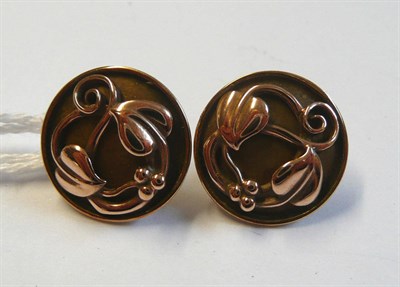 Lot 96 - A Pair of 9 Carat Clogau Gold Stud Earrings, yellow gold disks overlaid with a rose gold...