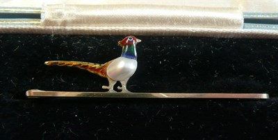 Lot 100 - A Pheasant Bar Brooch, the plain polished bar surmounted by a pheasant, realistically...