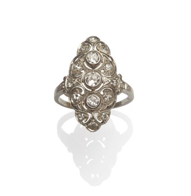 Lot 113 - An Art Deco Style Diamond Cluster Ring, the navette cluster comprises round brilliant cut and...