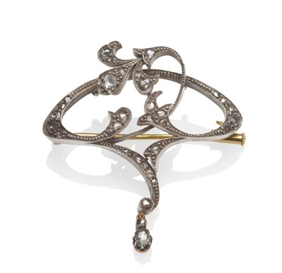 Lot 125 - An Art Nouveau Style Diamond Set Brooch, the openwork design set throughout with rose cut diamonds