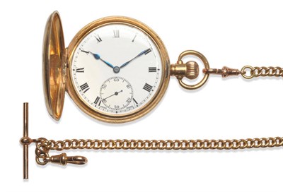 Lot 155 - A 9ct Gold Full Hunting Cased Pocket Watch, 1924, lever movement, enamel dial with Roman...