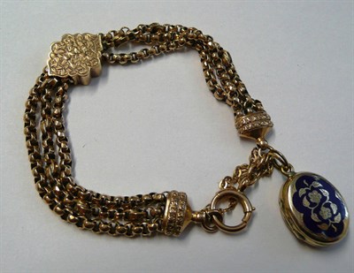 Lot 162 - A Triple Chain Bracelet, a fancy link chain between two faceted belcher chains, a floral...