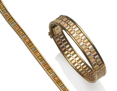 Lot 171 - A 9 Carat Three Colour Gold Collarette, of alternating colour textured gold, length 37cm, and A...