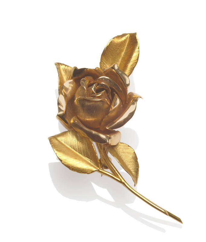 Lot 176 - An 18 Carat Gold Rose Brooch, the lightly tinted rose gold and yellow gold realistically...