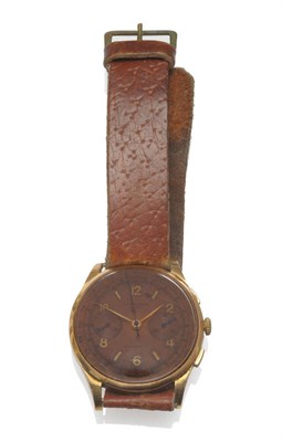 Lot 179 - A Chronograph Wristwatch, circa 1950, lever movement, bronze coloured dial with applied Arabic...