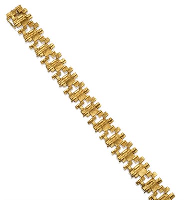 Lot 185 - A Fancy Link Bracelet, a geometric textured link bracelet, length 18cm, width 1.7cm