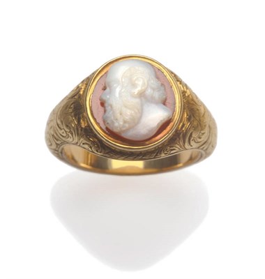Lot 210 - A Victorian Cameo Ring, the cameo carved with a bearded gentleman, in an engraved shank, finger...