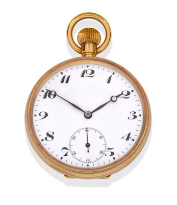 Lot 211 - An 18ct Gold Open Faced Pocket Watch, 1919, lever movement, enamel dial with Arabic numerals,...