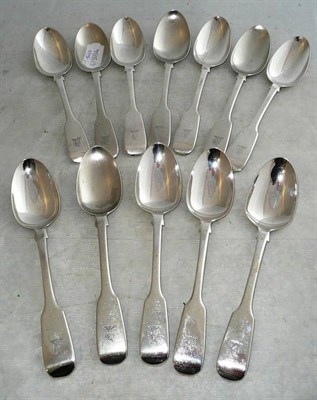 Lot 248 - A Set of Twelve Dessert Spoons, William Rawlings Sobey, Exeter 1834/1835, fiddle pattern, each...