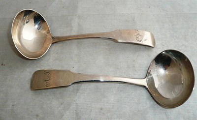 Lot 253 - A Pair of George III Scottish Silver Toddy Ladles, maker's mark WC, Edinburgh 1811, fiddle pattern