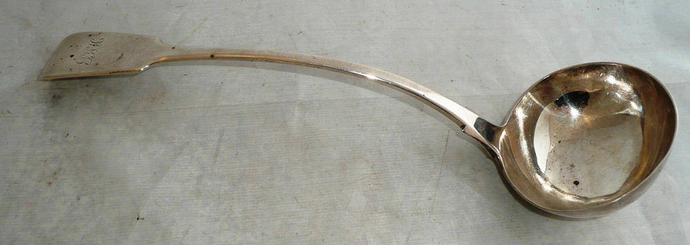 Lot 247 - A Victorian Soup Ladle, maker's mark WP, Exeter 1840, fiddle pattern, initialled THH, 35.5cm...