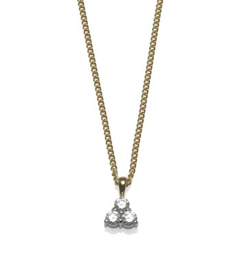 Lot 1023 - An 18 Carat Gold Diamond Pendant on Chain, the pendant a clustered trio of round brilliant cut...