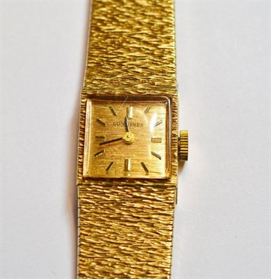 Lot 1050 - A Lady's 9ct Gold Wristwatch, signed Longines, (calibre 410) lever movement numbered 51338307, gilt