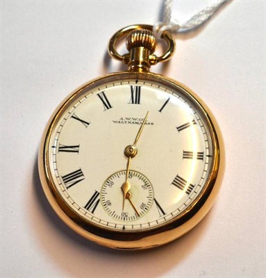 Lot 1052 - A 9ct Gold Open Faced Pocket Watch, signed Waltham, Mass, 1925, lever movement, enamel dial...