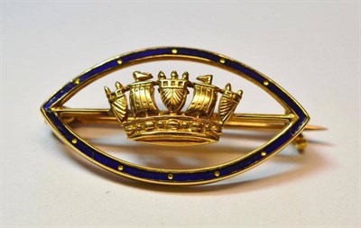 Lot 1054 - A Naval Brooch, a coronet centrally on a bar, within a lozenge shaped border, enamelled in dark...