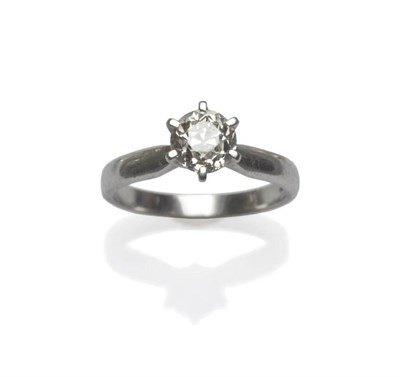 Lot 1066 - A Platinum Diamond Solitaire Ring, an old cut diamond in a six claw raised setting, to a...