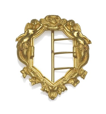 Lot 1074 - An Art Nouveau Buckle, formed as two mermaids within a chased frame, measures 5.9cm by 7.1cm