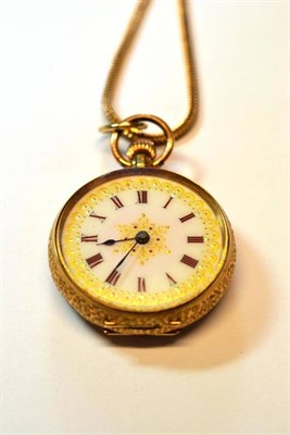 Lot 1081 - A Lady's Fob Watch, circa 1900, cylinder movement, enamel dial with Roman numerals, case...