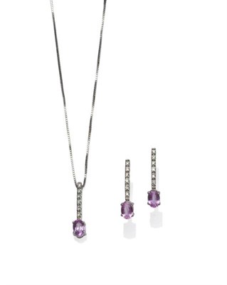 Lot 1085 - A Pair of 18 Carat White Gold Pink Sapphire and Diamond Earrings with Matching Pendant on...