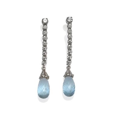 Lot 1090 - A Pair of 18 Carat White Gold Aquamarine and Diamond Drop Earrings, a string of round brilliant cut