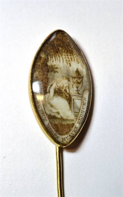 Lot 1103 - A Mourning Pin, a lozenge shaped panel enclosing a sepia painted ivory panel depicting a maiden...