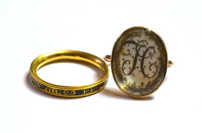 Lot 1106 - Two Mourning Rings; an oval sepia painted ivory panel in a bezel setting on a ring mount,...