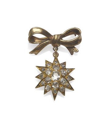 Lot 1119 - A Bow Brooch with Star Pendant, the star set throughout with old cut diamonds in yellow claw...