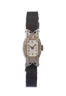 Lot 1138 - A Lady's 18ct White Gold Diamond Set Wristwatch, lever movement, silvered dial with Arabic...