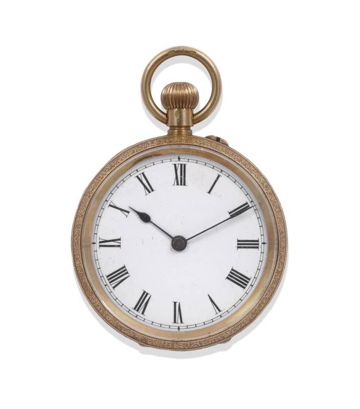 Lot 1140 - A Lady's Fob Watch, circa 1890, lever movement, enamel dial with Roman numerals, with chased scroll