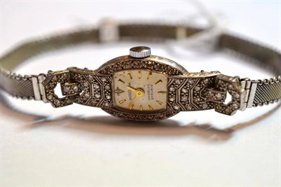 Lot 1143 - A Lady's Diamond Set Wristwatch, signed Bergana, circa 1930, lever movement, silvered dial with...