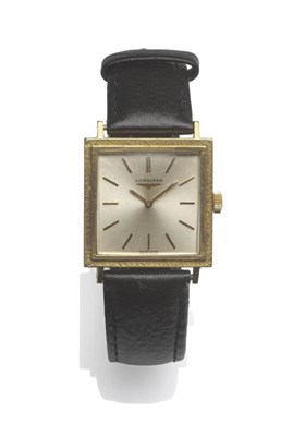 Lot 1150 - An 18ct Gold Wristwatch, signed Longines, circa 1965, lever movement, silvered dial with...