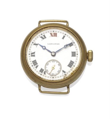 Lot 1162 - A Wristwatch, signed Longines, circa 1930, lever movement numbered 4285077, enamel dial with...