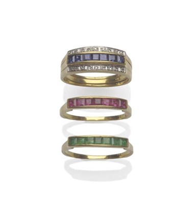 Lot 1170 - A Diamond and Gemstone Ring, of four components, a diamond set half hoop ring, split centrally...