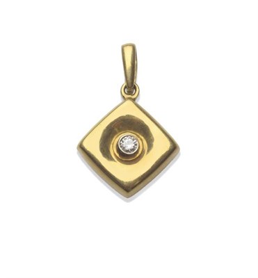 Lot 1172 - An 18 Carat Gold Diamond Pendant, of squared form, a round brilliant cut diamond in a yellow collet