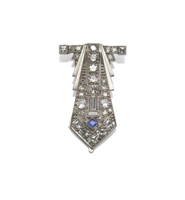 Lot 1178 - An Art Deco Diamond Clip, the geometric form set throughout with baguette cut, old cut and...