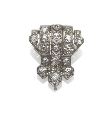 Lot 1185 - An Art Deco Diamond Clip, the geometric form set throughout with old cut diamonds, in white...