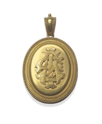 Lot 1207 - A Locket, of oval form with tapered pendant loop, with rope twist and bead edge border,...