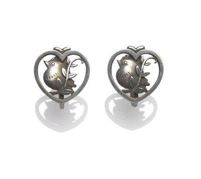 Lot 1217 - A Pair of Earrings, by Georg Jensen, designed by Arno Malinowski, of bird and sprig form,...