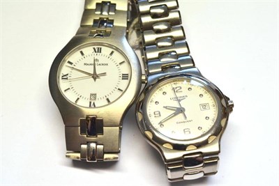 Lot 1230 - Two Stainless Steel Wristwatches, the first, signed Longines, model: conquest, date aperture,...