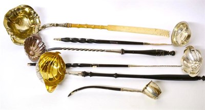 Lot 1251 - Five Continental White Metal Punch Ladles, various dates and makers, with carved and turned...