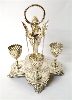 Lot 1282 - A Victorian Silver Egg Stand, George Nathan & Ridley Hayes, Chester 1899, the quatrefoil base...