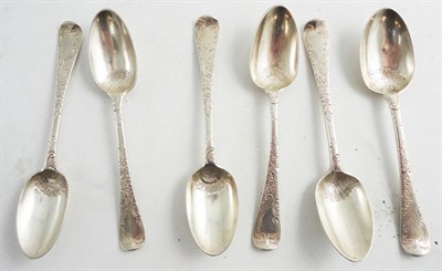 Lot 1287 - A Set of Six Silver Teaspoons, George Aldwinckle, London 1862, each with chased floral...