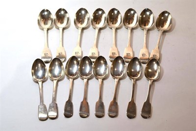 Lot 1291 - A Set of Eight Victorian Irish Silver Table Spoons, maker's mark JS, Dublin 1857, retailer's...