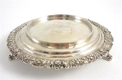 Lot 1301 - A George III Scottish Silver Teapot Stand, James McKay, Edinburgh 1817, circular with cast...