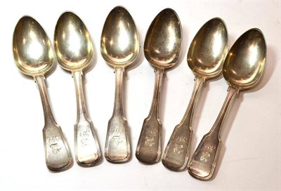 Lot 1305 - A Set of Six George III Irish Silver Table Spoons, Richard Whitford, Dublin 1813, fiddle and thread