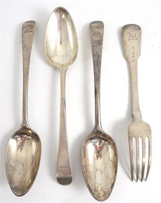 Lot 1320 - Three George III Silver Table Spoons, Stephen Adams I, London 1776, Old English pattern, each...