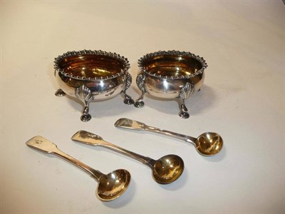 Lot 1324 - A Pair of George III Silver Salts, D & R Hennell, London 1770, oval with reeded border, raised...