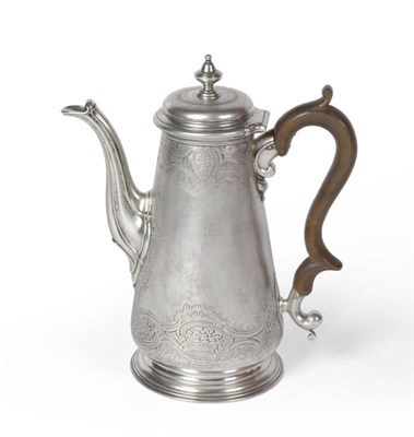 Lot 1328 - A George II Silver Coffee Pot, markers mark ?P below a crown, London 1742, the tapering body...